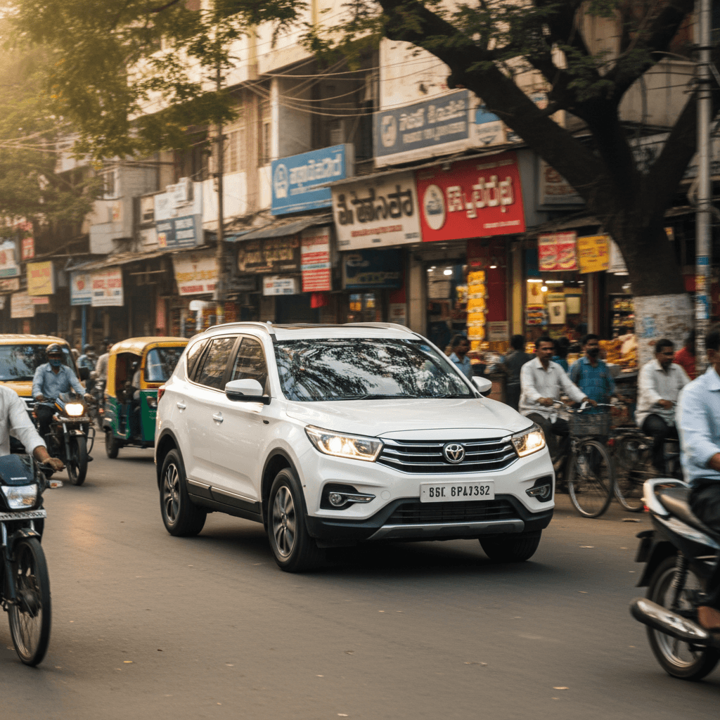 Car navigating local city streets