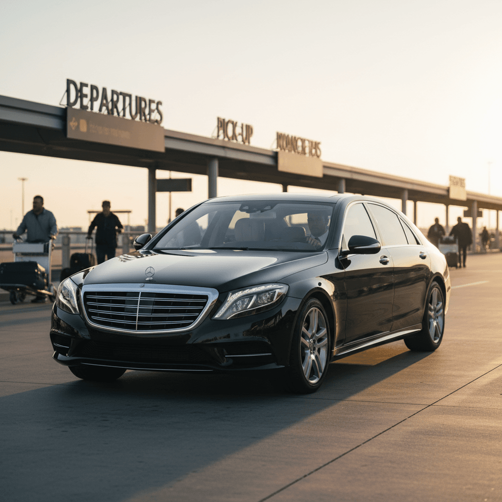 Airport transfer car arriving at terminal